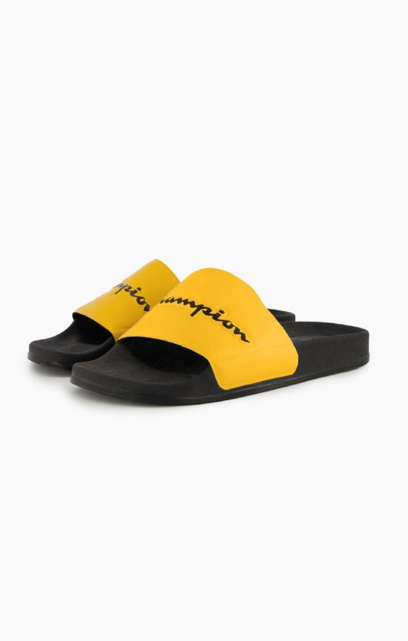 Champion Script Logo Pool Slides Badesandaler Herre Gul Svarte | 5730-ZMQBD