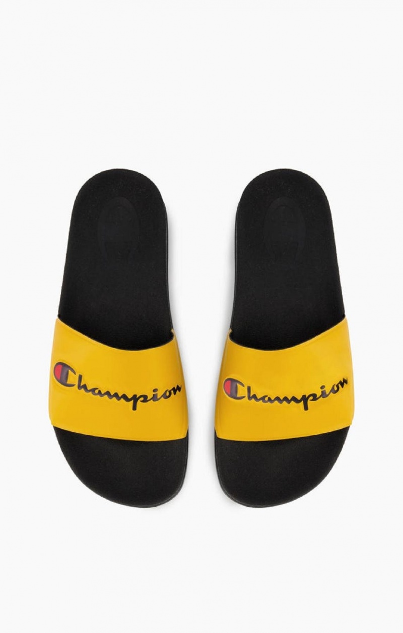 Champion Script Logo Pool Slides Badesandaler Herre Gul Svarte | 5730-ZMQBD