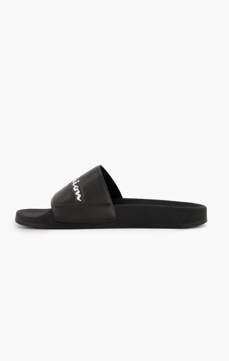 Champion Script Logo Pool Slides Badesandaler Dame Svarte | 7480-CLBKH