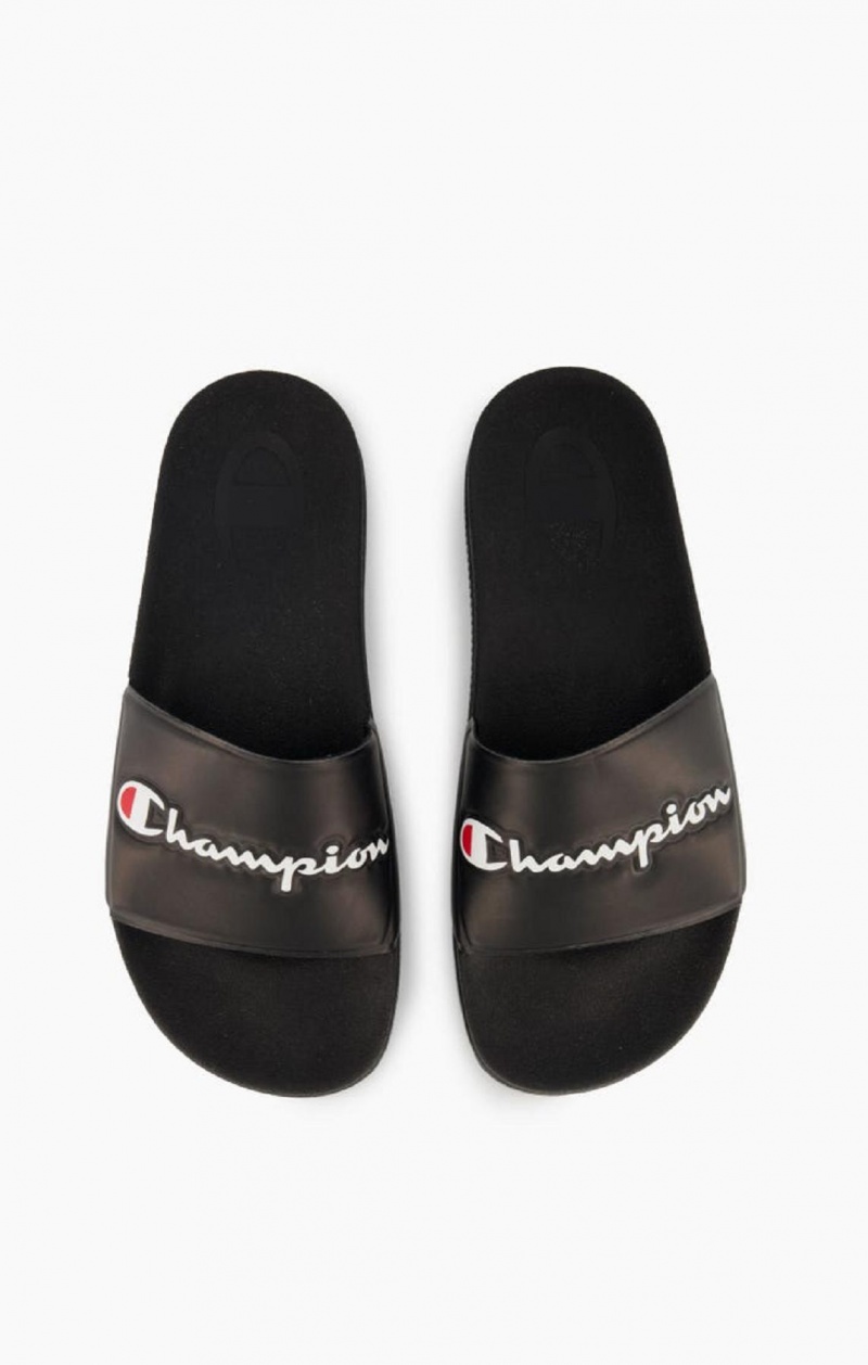 Champion Script Logo Pool Slides Badesandaler Dame Svarte | 7480-CLBKH