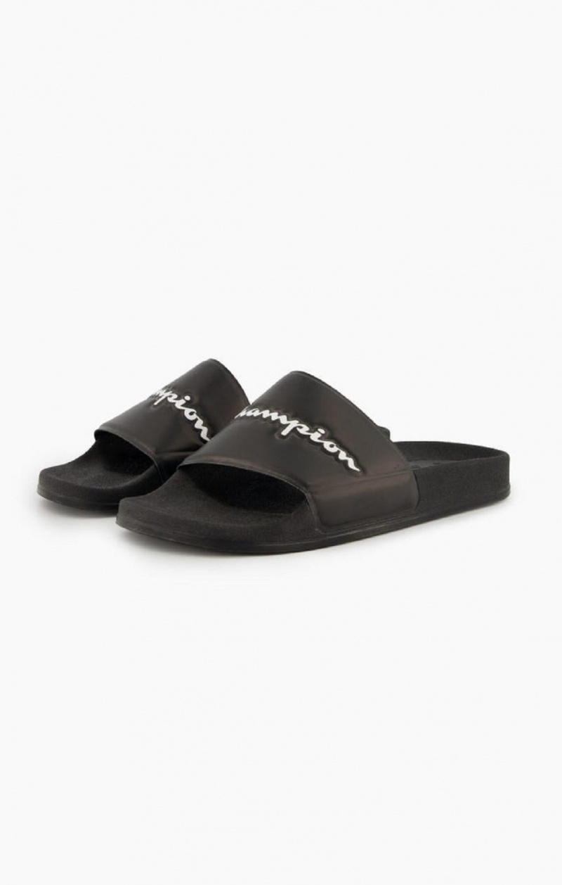 Champion Script Logo Pool Slides Badesandaler Dame Svarte | 7480-CLBKH