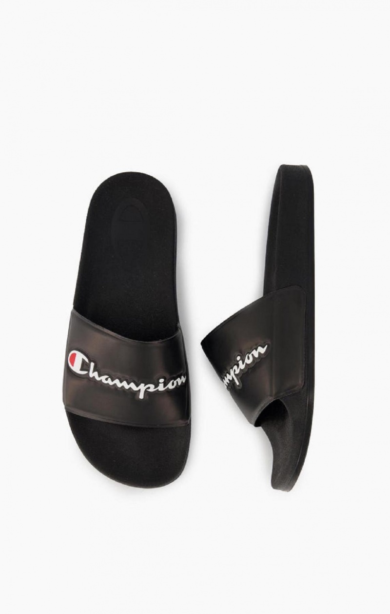 Champion Script Logo Pool Slides Badesandaler Dame Svarte | 7480-CLBKH