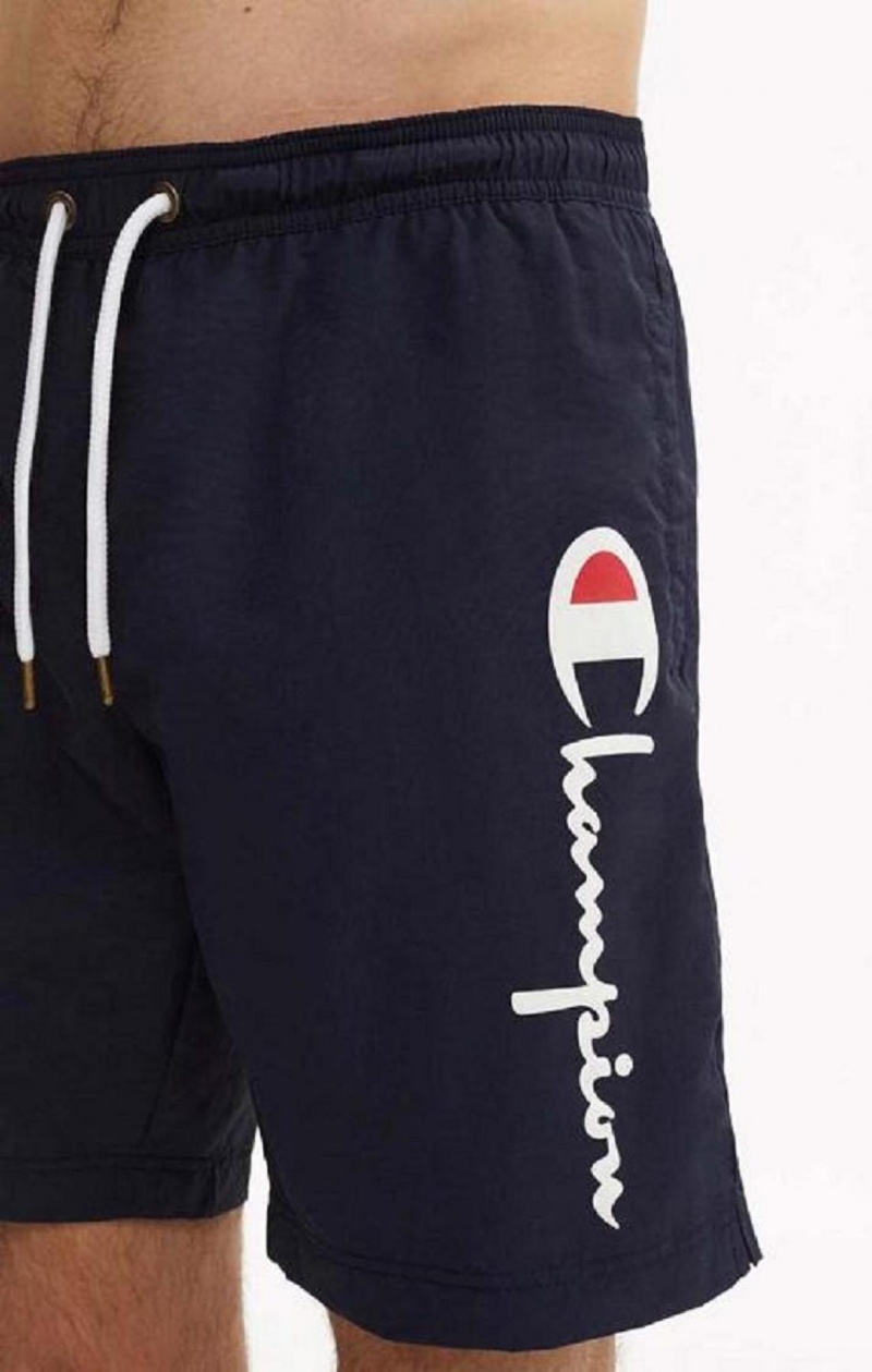 Champion Script Logo Print Board Shorts Badetøy Herre Mørke Blå | 3740-VFJUL