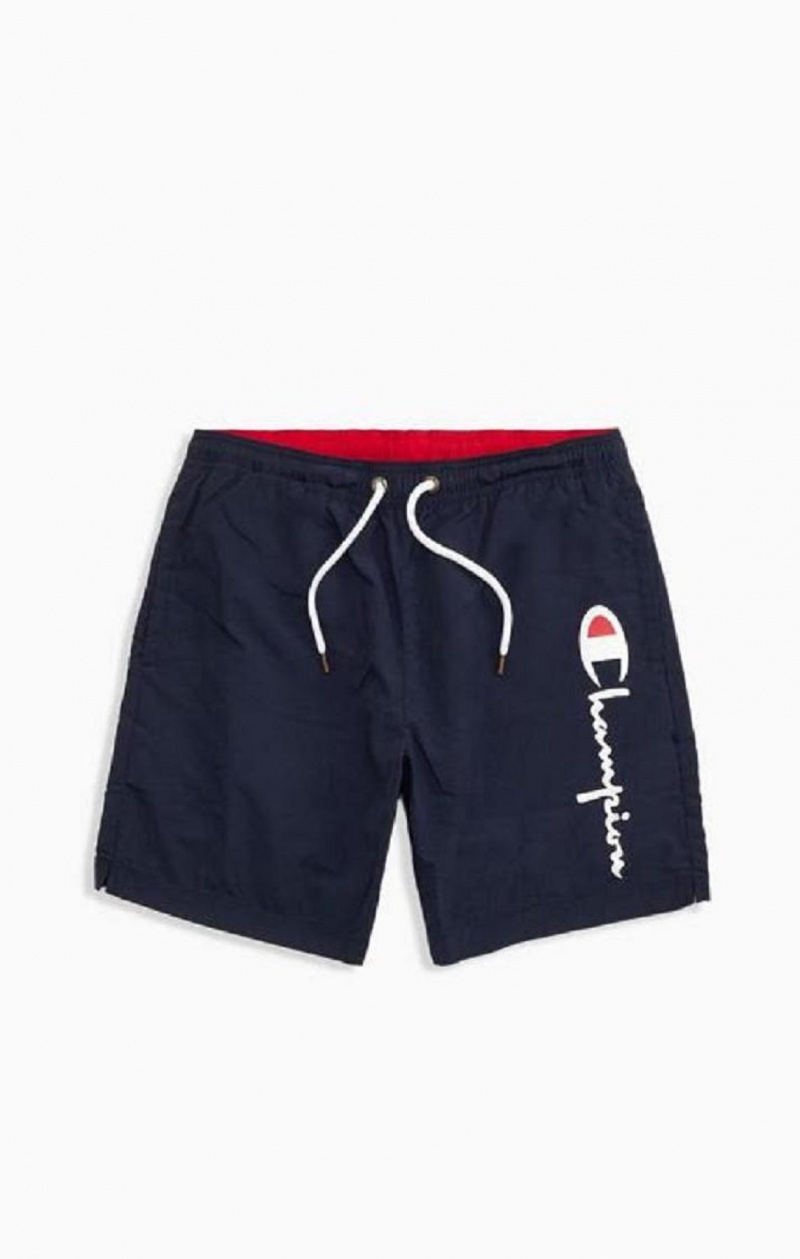 Champion Script Logo Print Board Shorts Badetøy Herre Mørke Blå | 3740-VFJUL