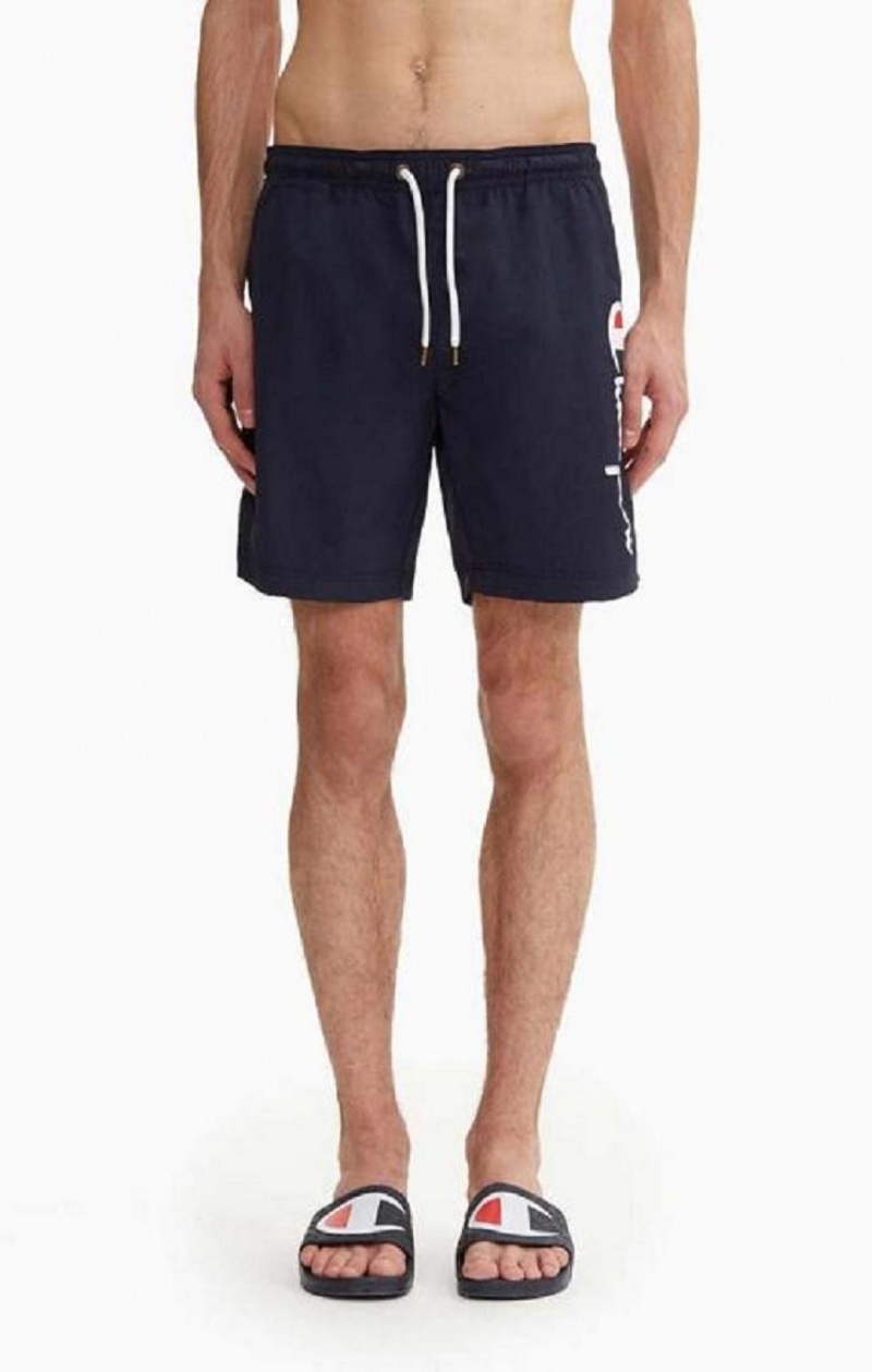 Champion Script Logo Print Board Shorts Badetøy Herre Mørke Blå | 3740-VFJUL