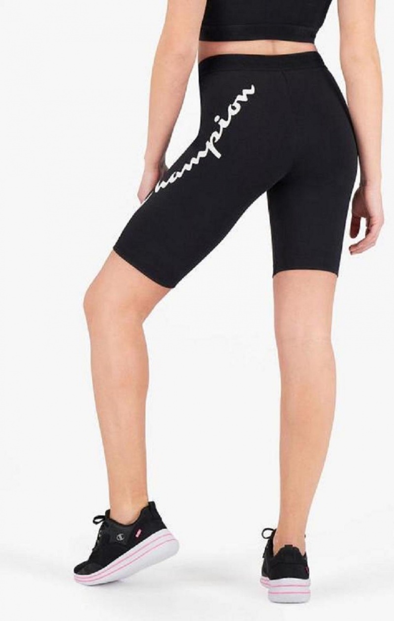 Champion Script Logo Print Capri Leggings Shorts Dame Svarte | 2184-IDLHR