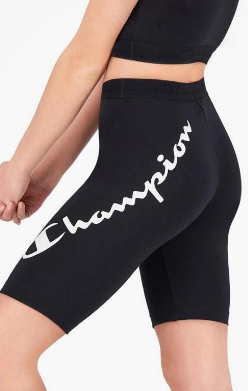 Champion Script Logo Print Capri Leggings Shorts Dame Svarte | 2184-IDLHR