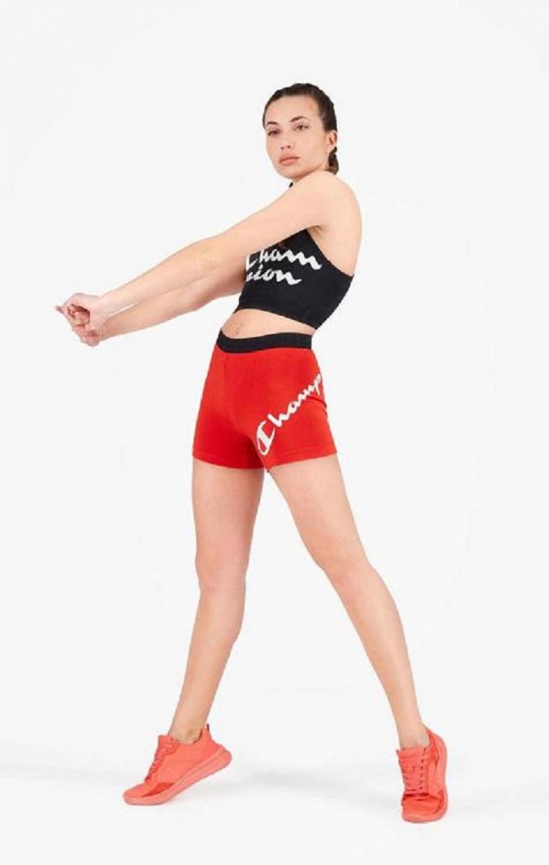 Champion Script Logo Print Racer Back Sports Bra Sports BH Dame Svarte | 3051-ZICTJ