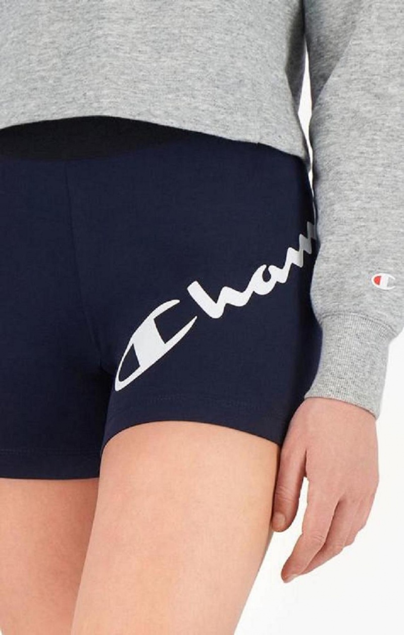 Champion Script Logo Print Shorts Shorts Dame Mørke Blå | 8307-EXLJI