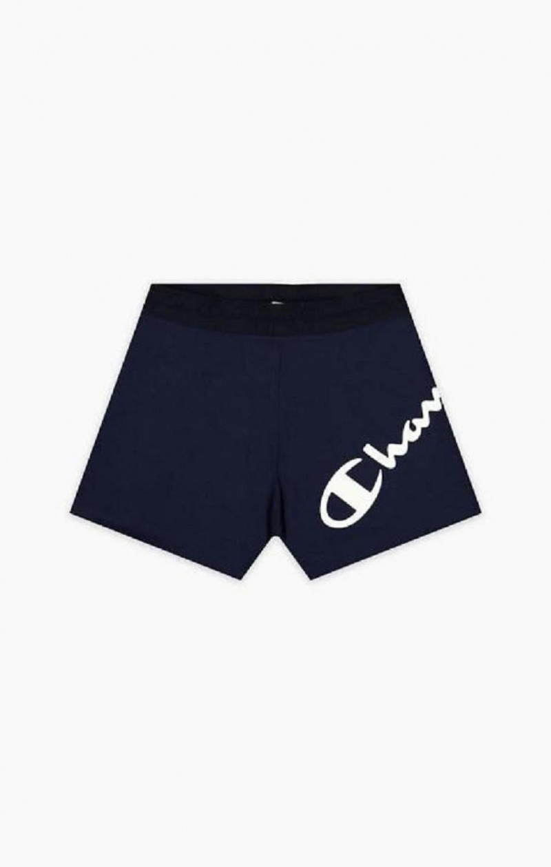 Champion Script Logo Print Shorts Shorts Dame Mørke Blå | 8307-EXLJI