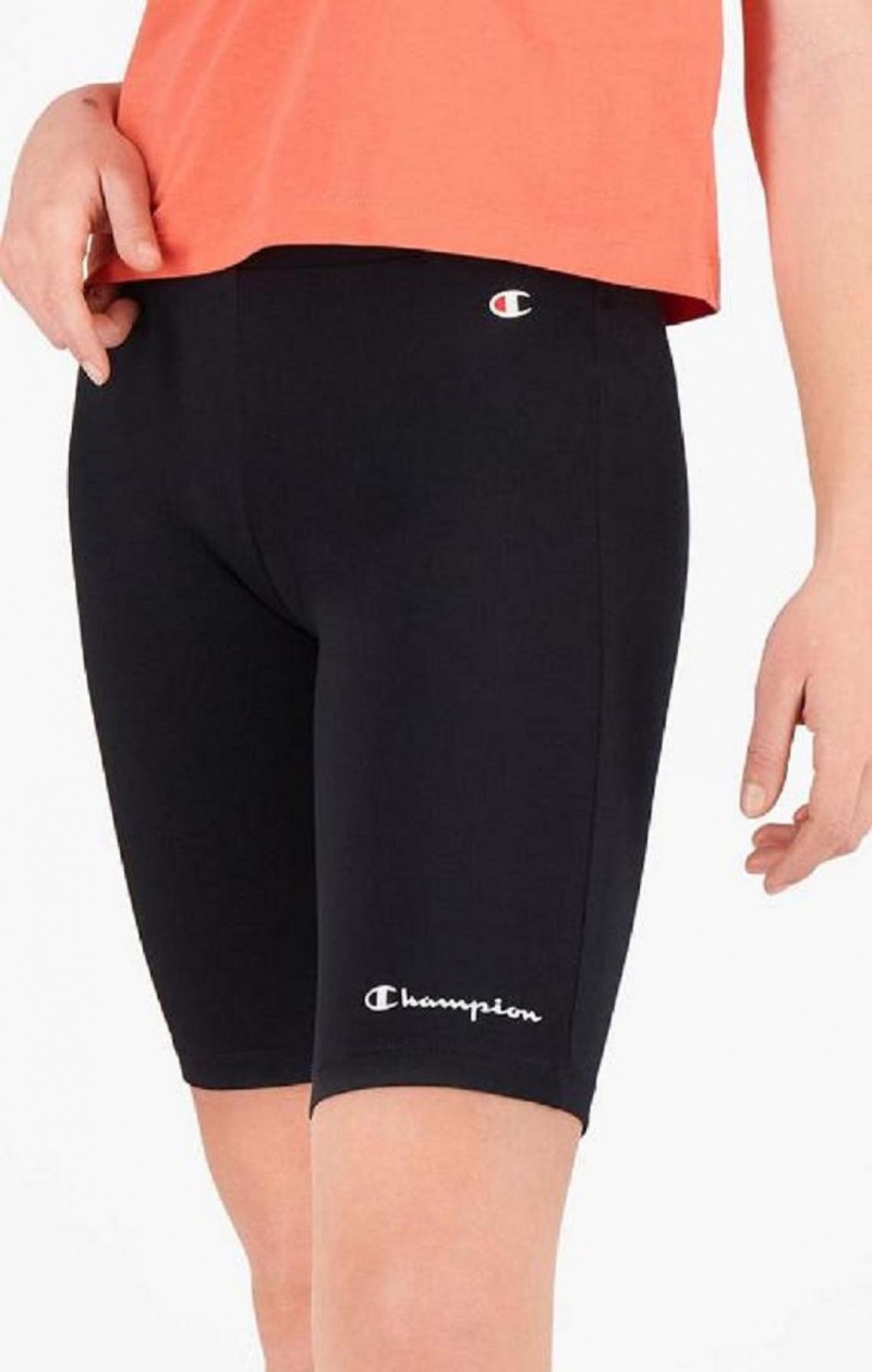 Champion Script Logo Print Shorts Shorts Dame Svarte | 4297-WQGMV