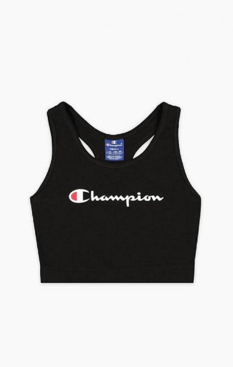 Champion Script Logo Racer Back Sports Bra Sports BH Dame Svarte | 5846-NXHVD