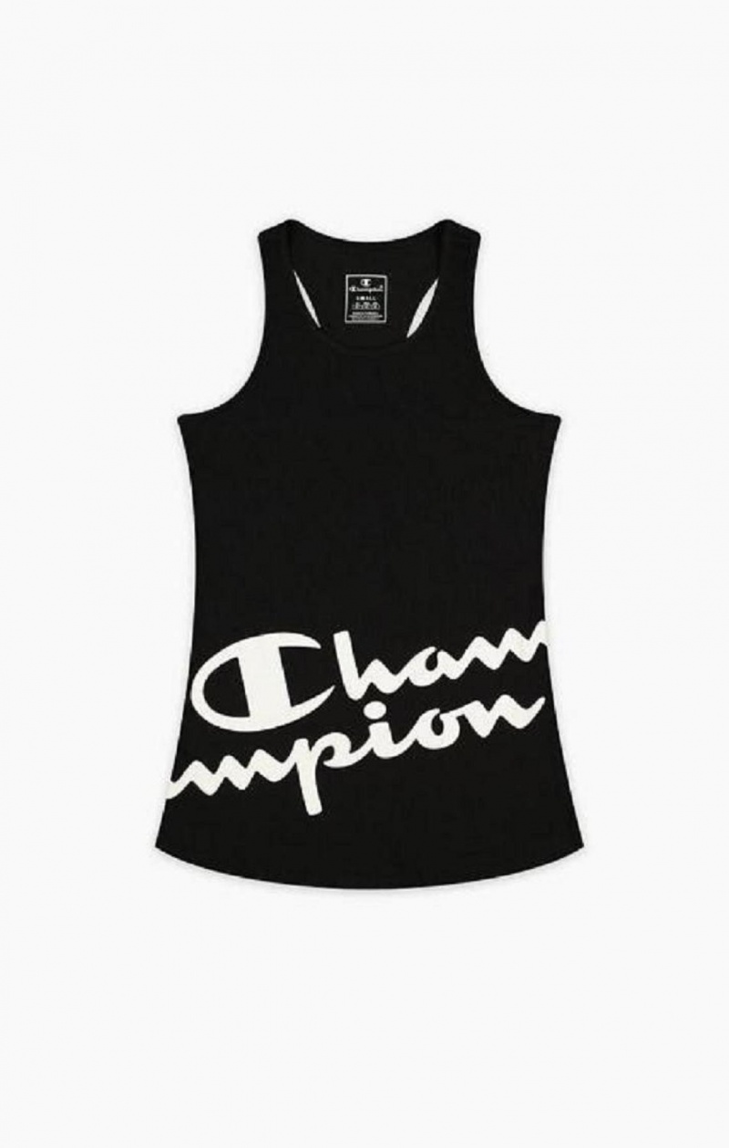 Champion Script Logo Racer Trenings Top T-skjorte Dame Svarte | 6438-UTFJD