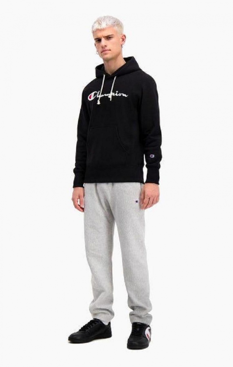 Champion Script Logo Reverse Weave Hoodie Hettegenser Herre Svarte | 0381-FZJKA