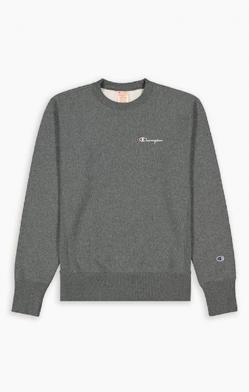 Champion Script Logo Reverse Weave Sweatshirt Gensere Herre Mørke Grå | 6182-EHKOM