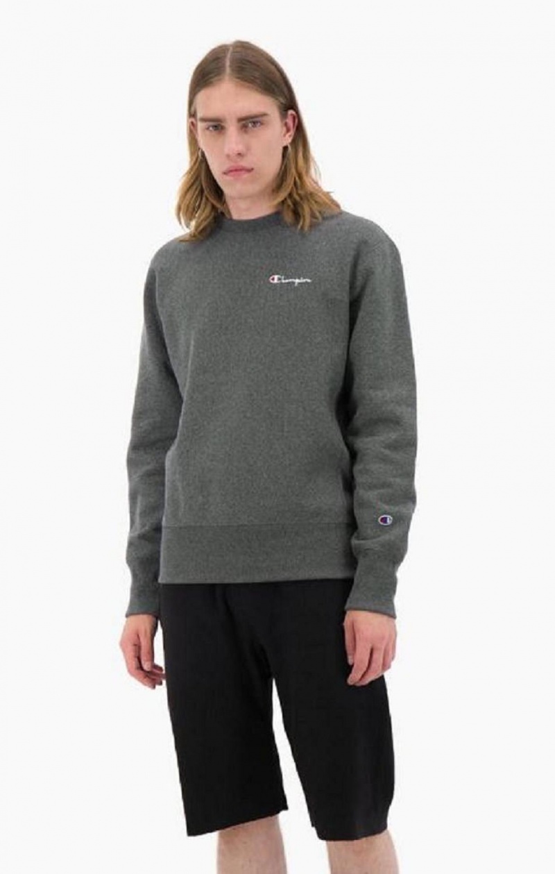 Champion Script Logo Reverse Weave Sweatshirt Gensere Herre Mørke Grå | 6182-EHKOM