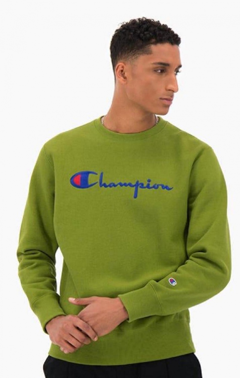 Champion Script Logo Reverse Weave Sweatshirt Gensere Herre Grønn | 3620-KVPML