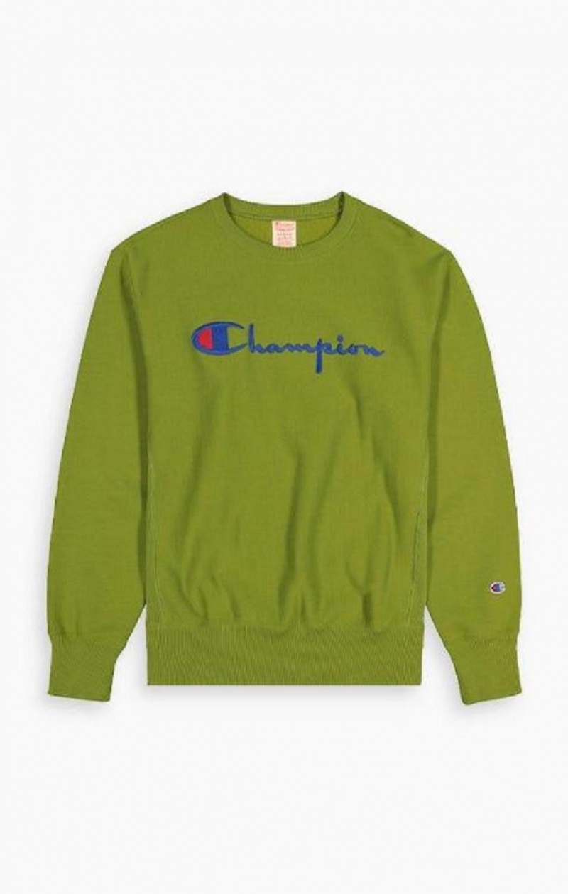 Champion Script Logo Reverse Weave Sweatshirt Gensere Herre Grønn | 3620-KVPML