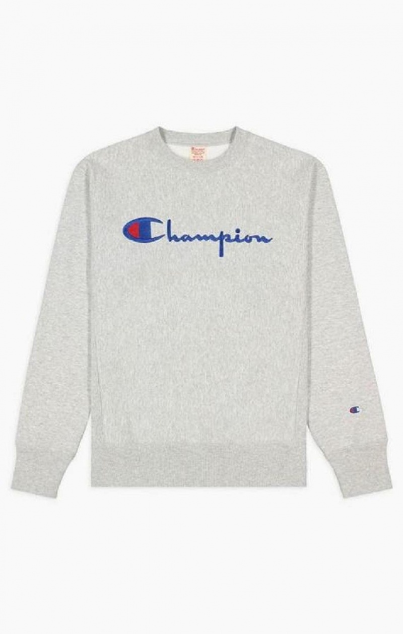 Champion Script Logo Reverse Weave Sweatshirt Gensere Herre Grå | 0942-TYHUV