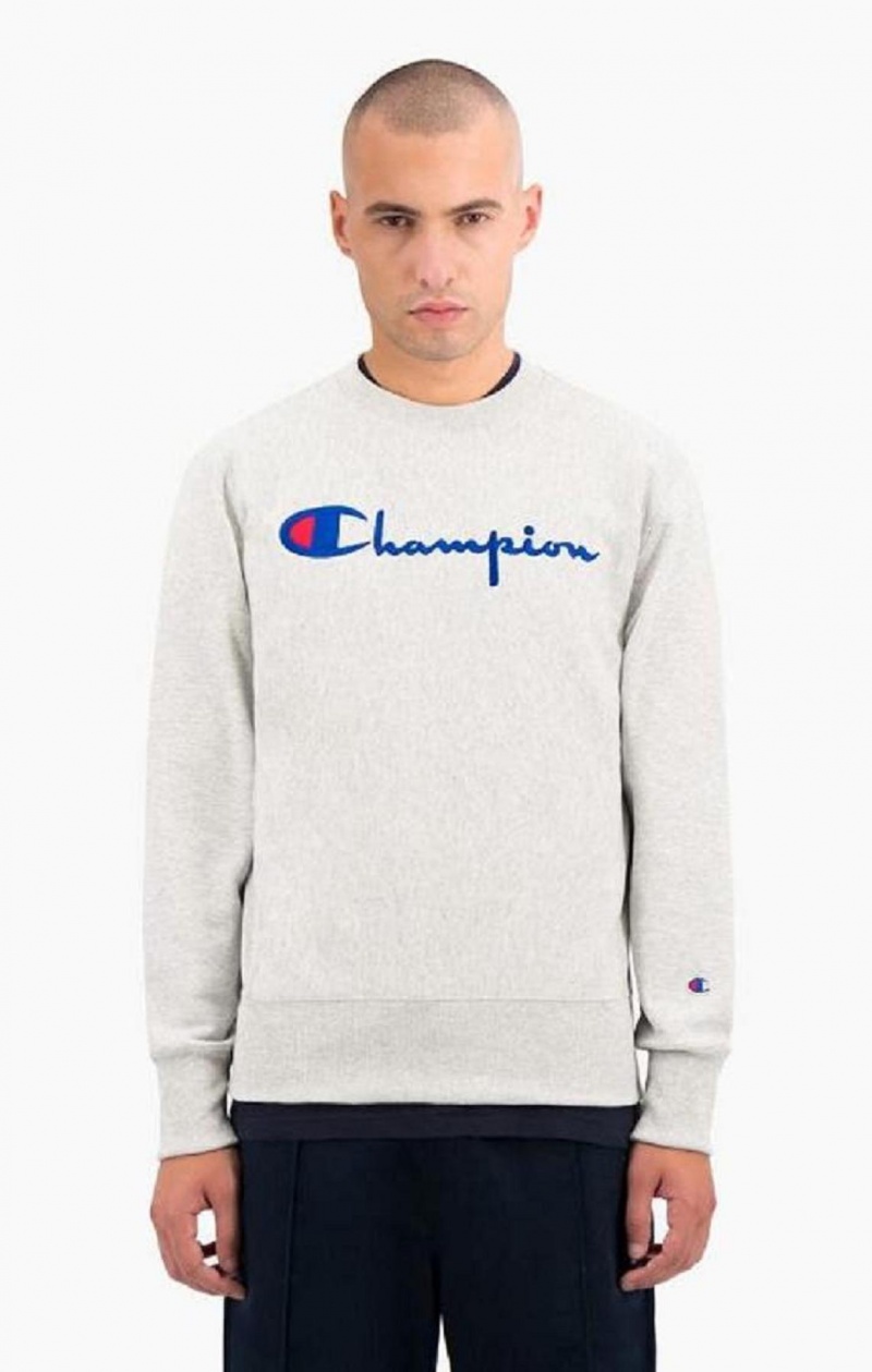 Champion Script Logo Reverse Weave Sweatshirt Gensere Herre Grå | 0942-TYHUV