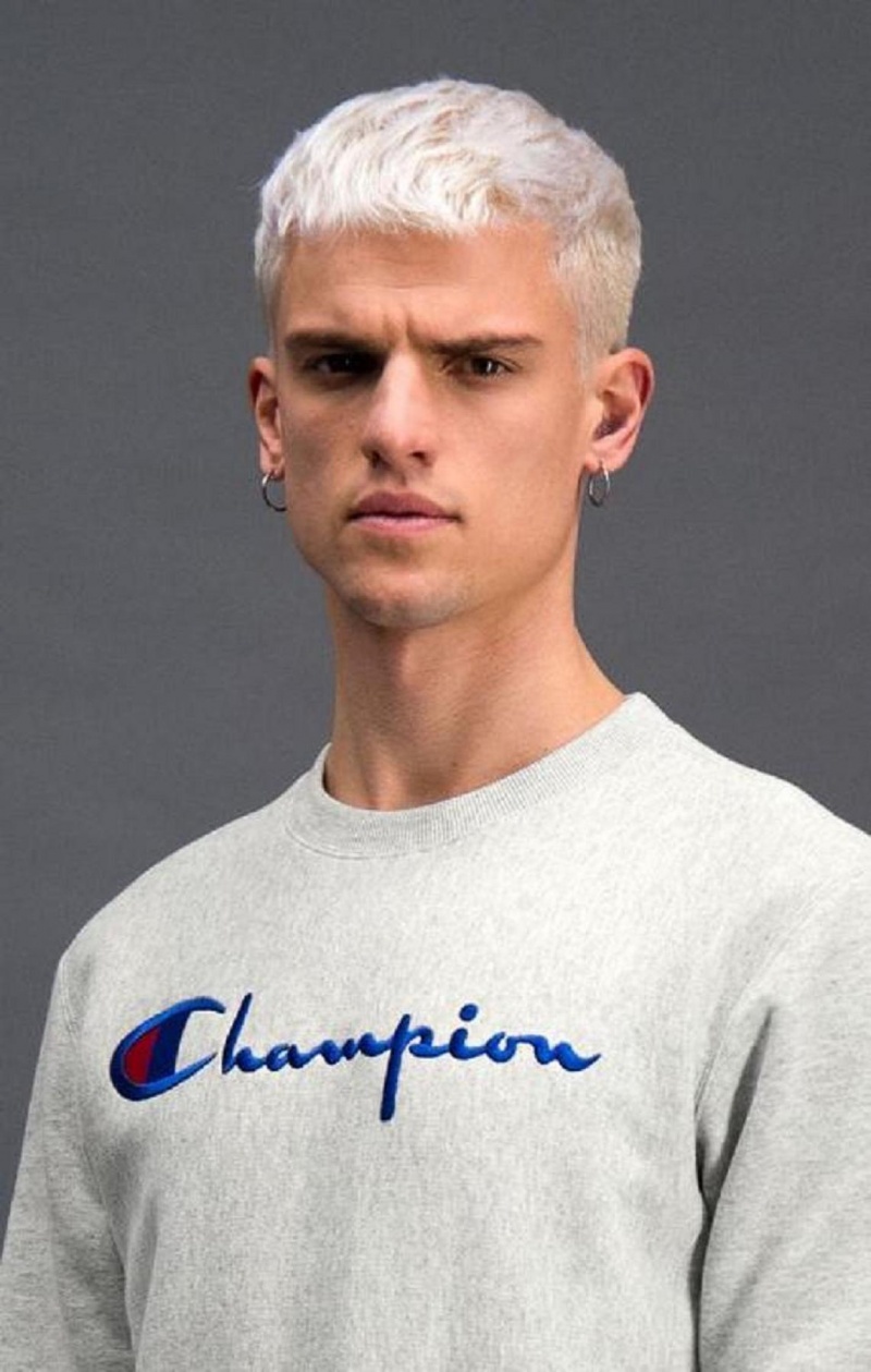 Champion Script Logo Reverse Weave Sweatshirt Gensere Herre Lyse Grå | 9471-URHYF