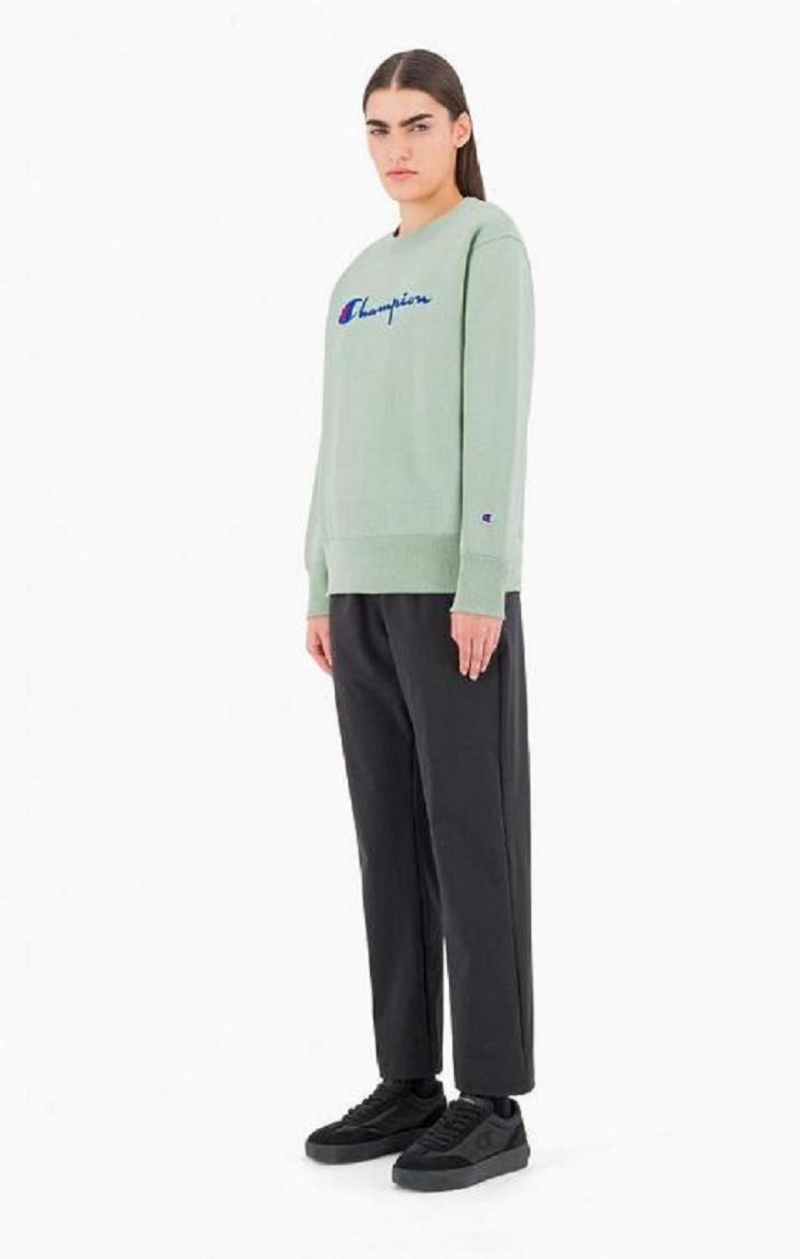 Champion Script Logo Reverse Weave Sweatshirt Gensere Dame Grønn | 6850-ESYIO