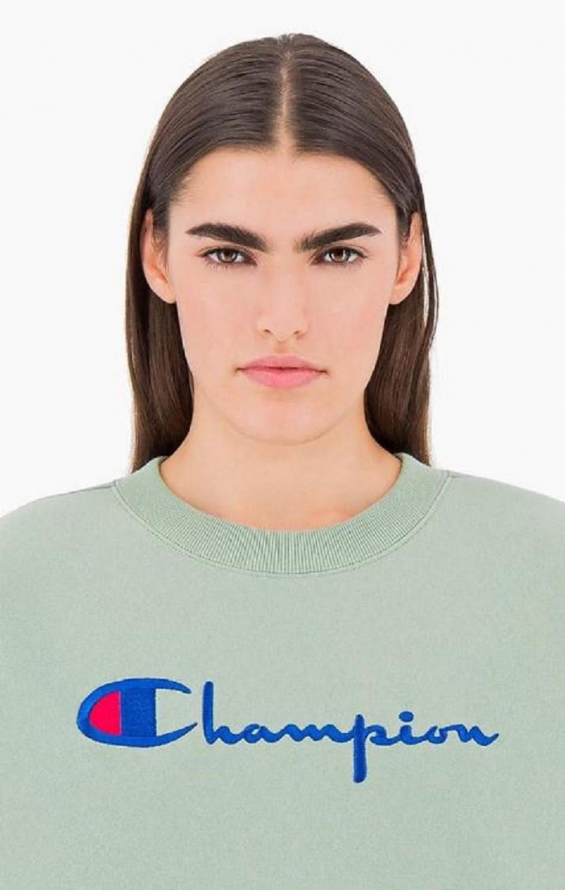 Champion Script Logo Reverse Weave Sweatshirt Gensere Dame Grønn | 6850-ESYIO