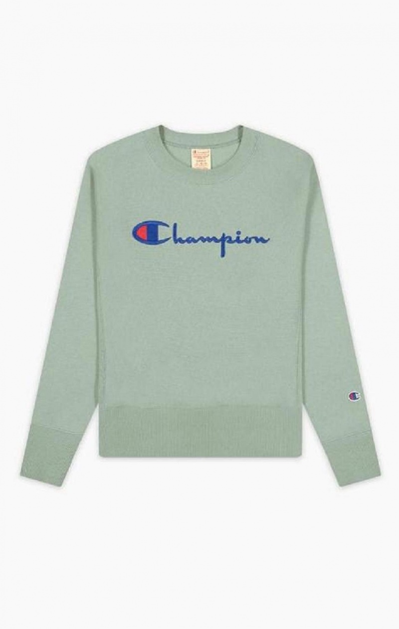 Champion Script Logo Reverse Weave Sweatshirt Gensere Dame Grønn | 6850-ESYIO