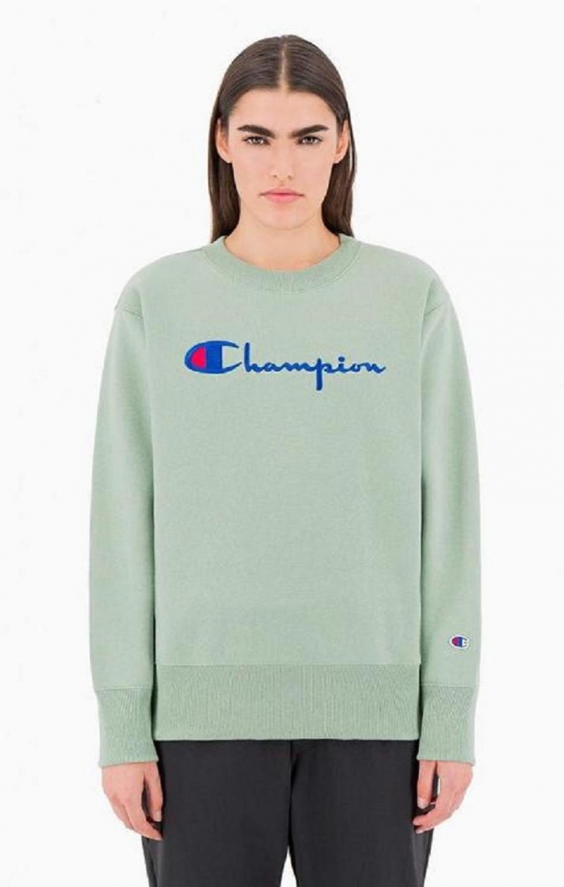 Champion Script Logo Reverse Weave Sweatshirt Gensere Dame Grønn | 6850-ESYIO