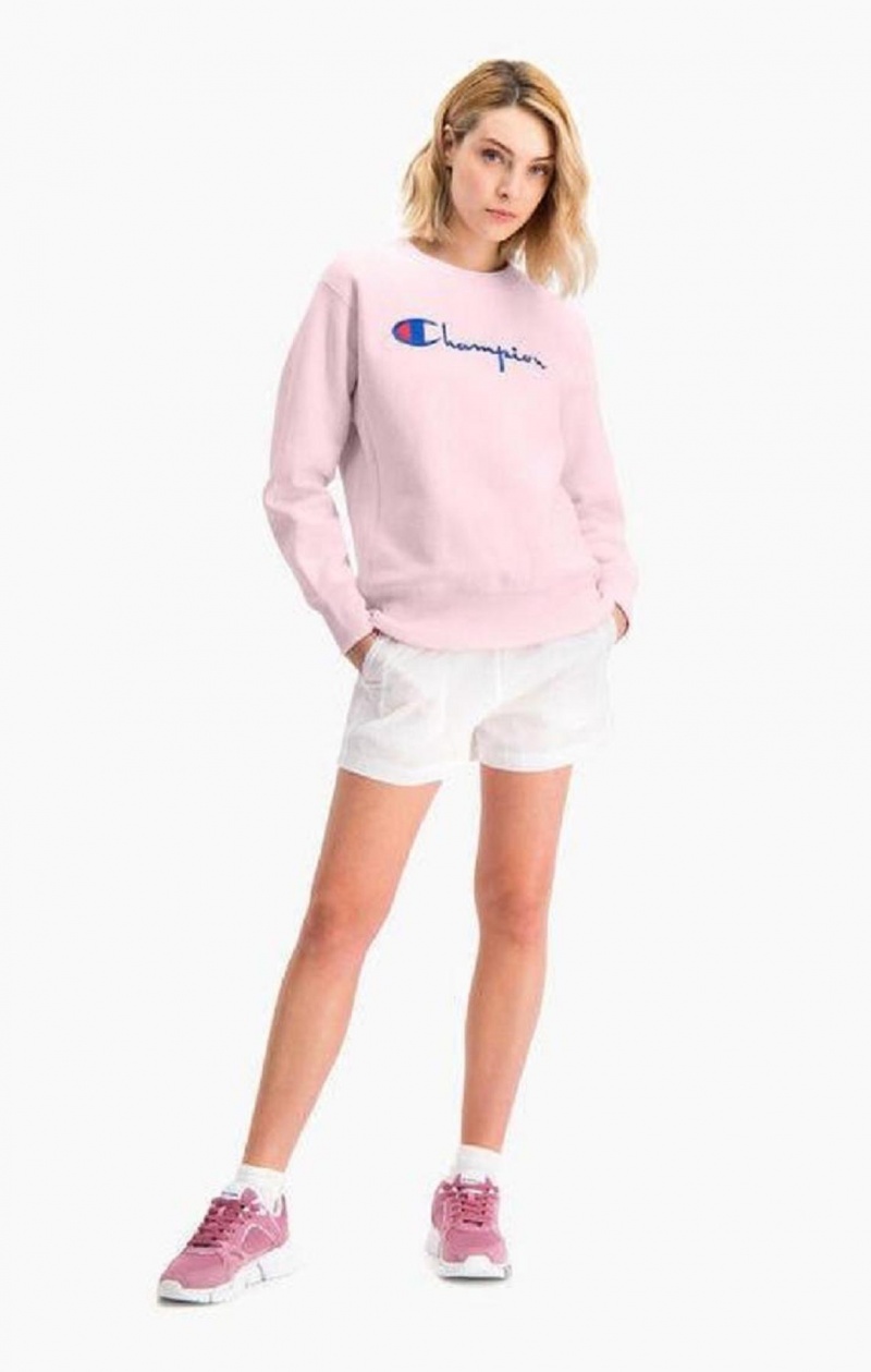 Champion Script Logo Reverse Weave Sweatshirt Gensere Dame Rosa | 5487-KONSU