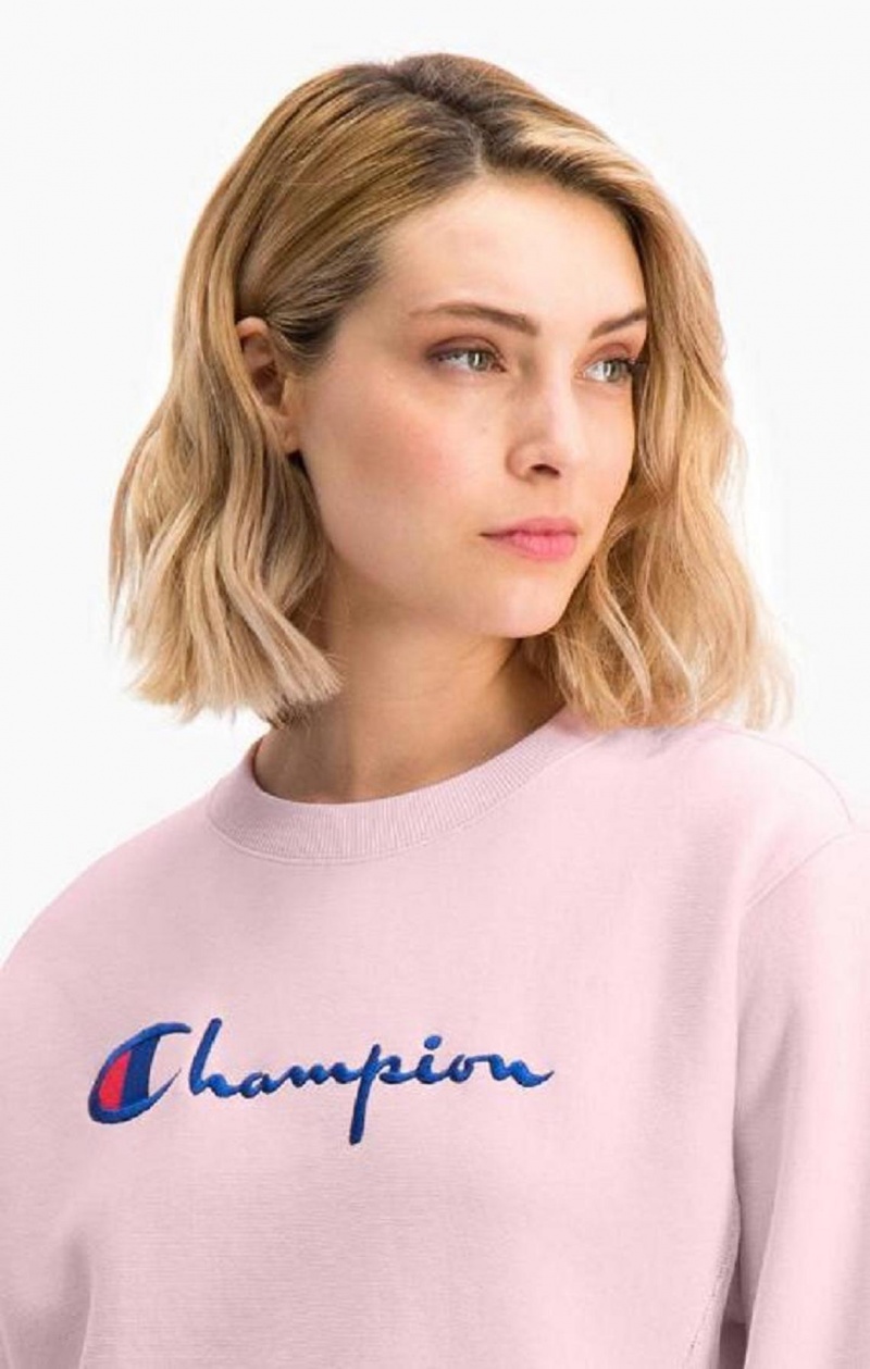 Champion Script Logo Reverse Weave Sweatshirt Gensere Dame Rosa | 5487-KONSU