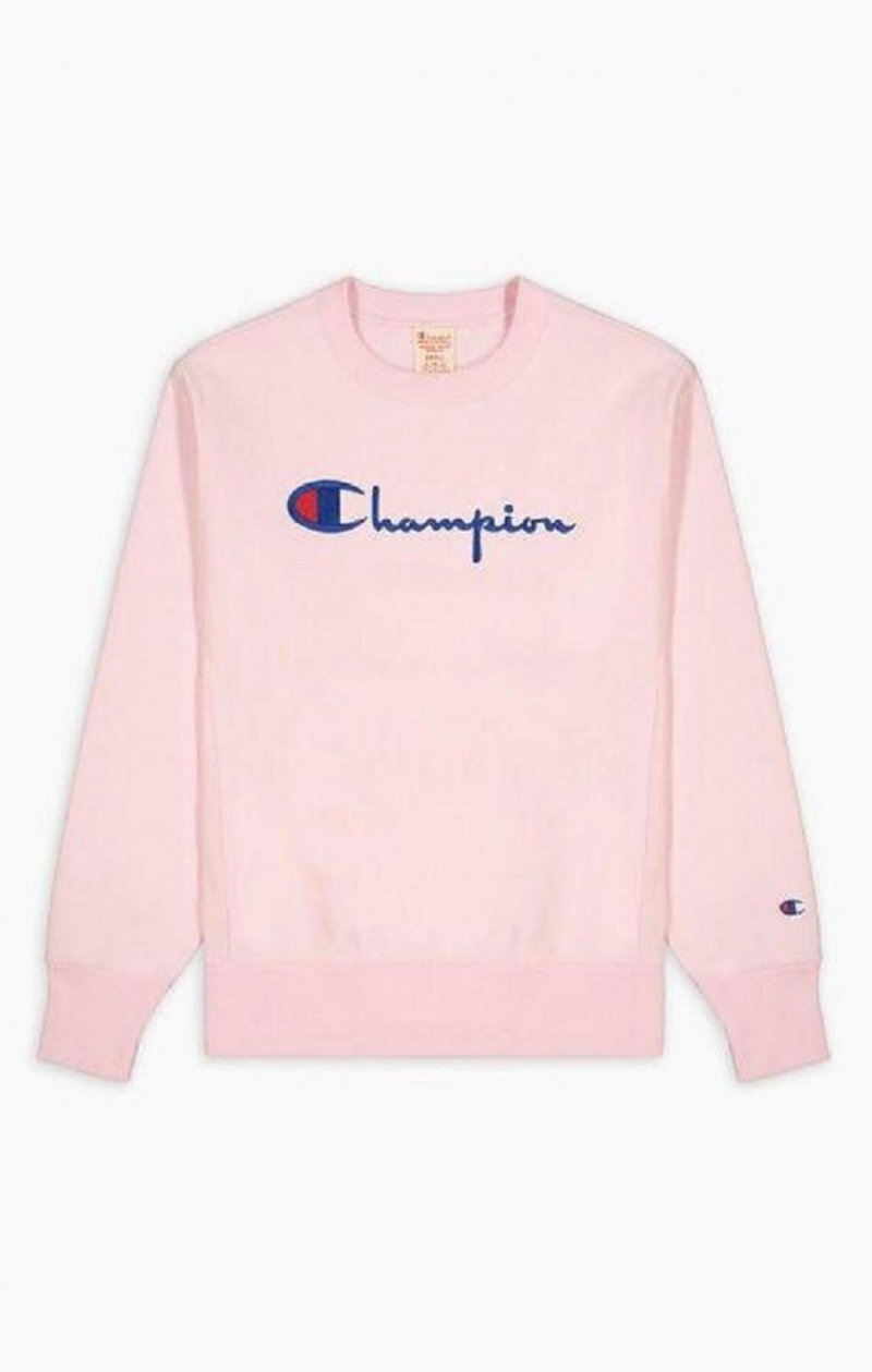 Champion Script Logo Reverse Weave Sweatshirt Gensere Dame Rosa | 5487-KONSU