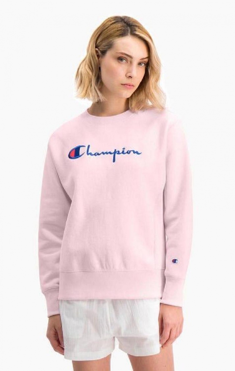 Champion Script Logo Reverse Weave Sweatshirt Gensere Dame Rosa | 5487-KONSU