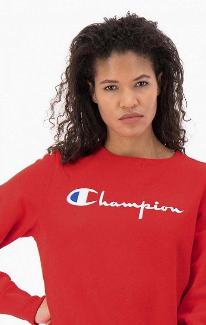 Champion Script Logo Reverse Weave Sweatshirt Gensere Dame Rød | 4812-RVPDT