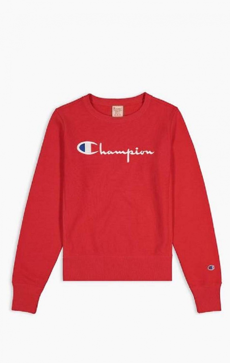 Champion Script Logo Reverse Weave Sweatshirt Gensere Dame Rød | 4812-RVPDT