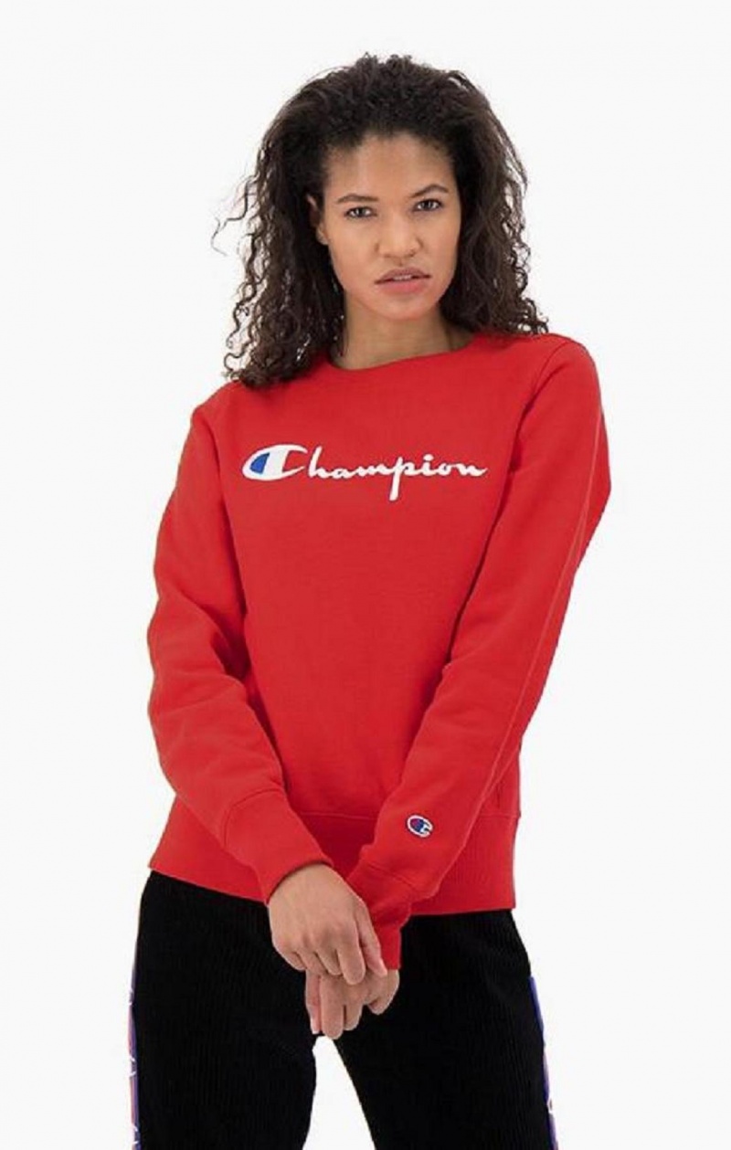 Champion Script Logo Reverse Weave Sweatshirt Gensere Dame Rød | 4812-RVPDT