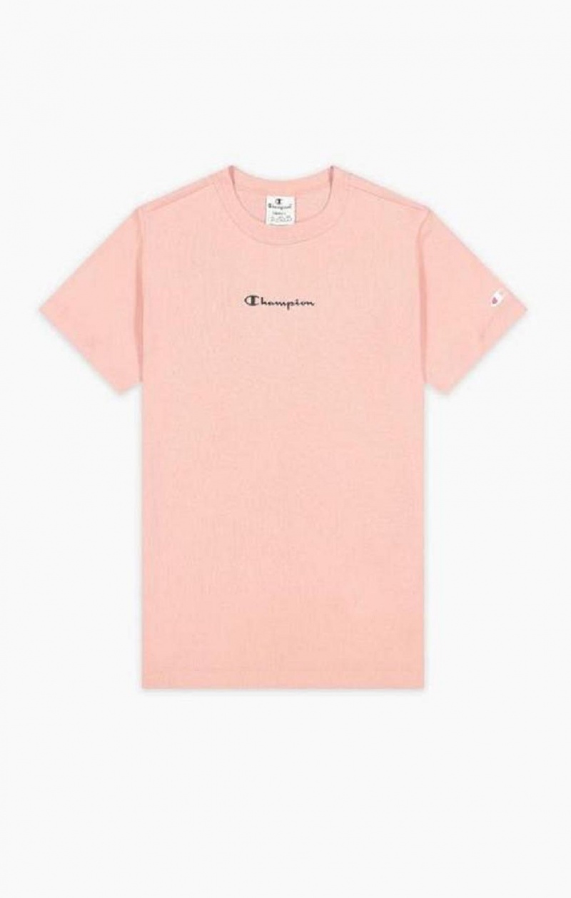 Champion Script Logo Ribbet Bomull T-Shirt T-skjorte Dame Rosa | 3029-JDPVG