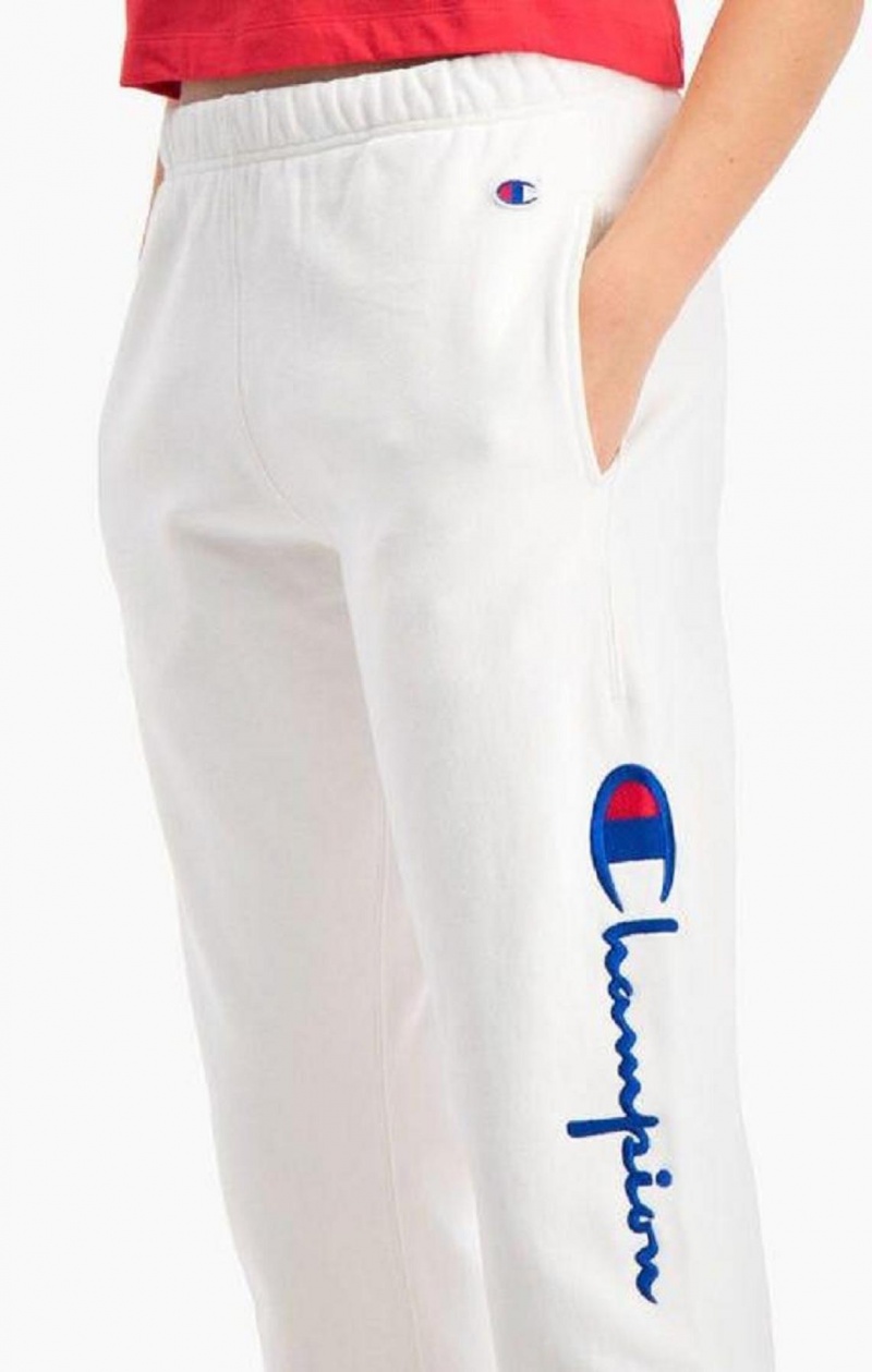 Champion Script Logo Stretch Reverse Weave Joggers Joggebukse Dame Hvite | 7536-SOBWF