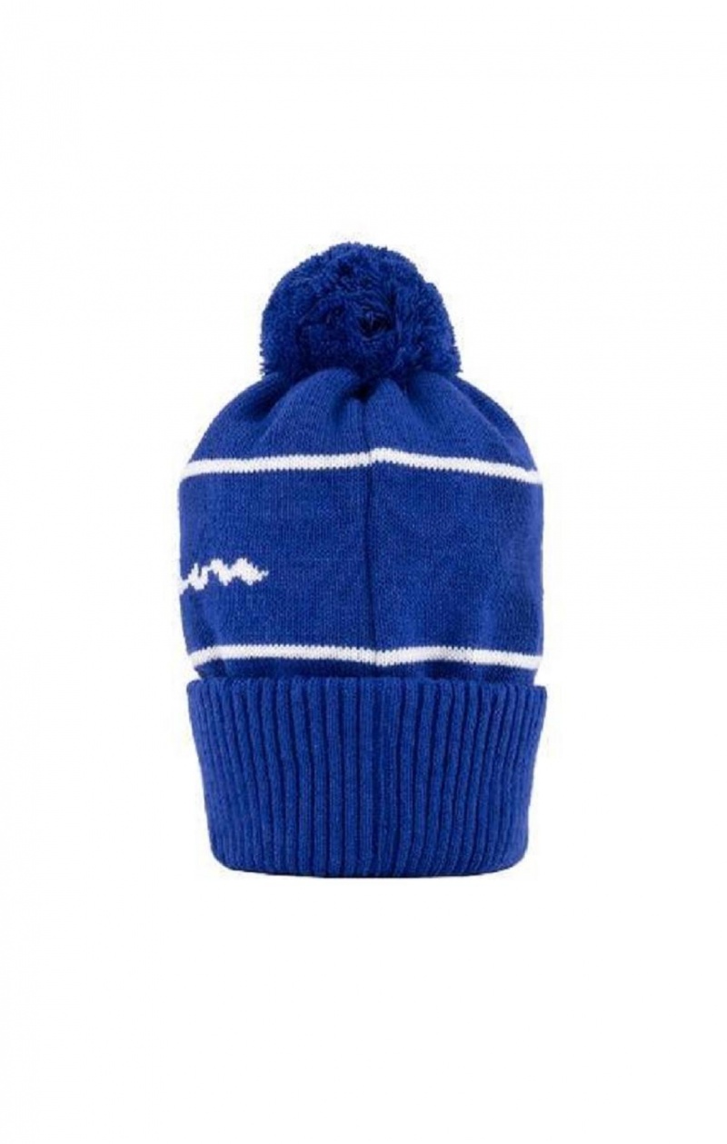 Champion Script Logo Stripe Bobble Beanie Hat Hatt Herre Blå | 0185-TLPKD