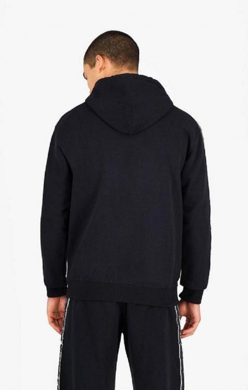 Champion Script Logo Tape Zip-Through Hoodie Hettegenser Herre Svarte | 3867-HQSXB