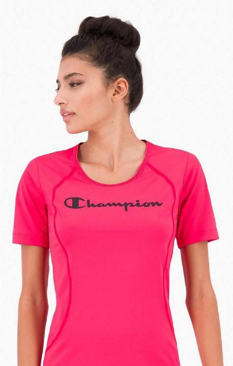 Champion Script Logo Trenings T-Shirt T-skjorte Dame Mørke Rosa | 2908-ZMJVR