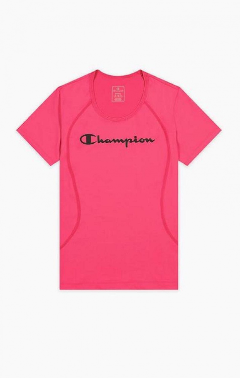 Champion Script Logo Trenings T-Shirt T-skjorte Dame Mørke Rosa | 2908-ZMJVR