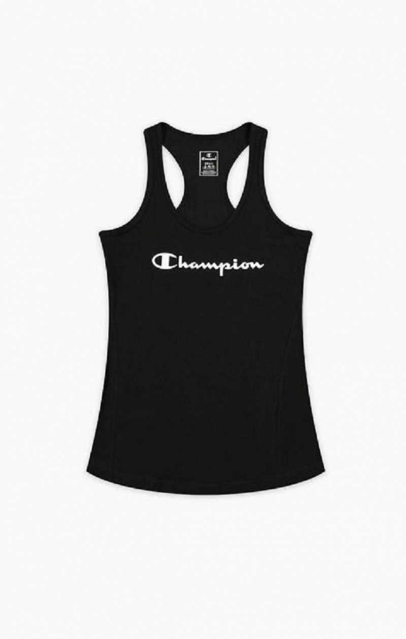 Champion Script Logo Trenings Vest T-skjorte Dame Svarte | 4916-GSWEK