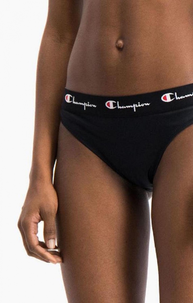 Champion Script Logo Trim Hipster Bikini Bottoms Badetøy Dame Svarte | 3527-WRAJT