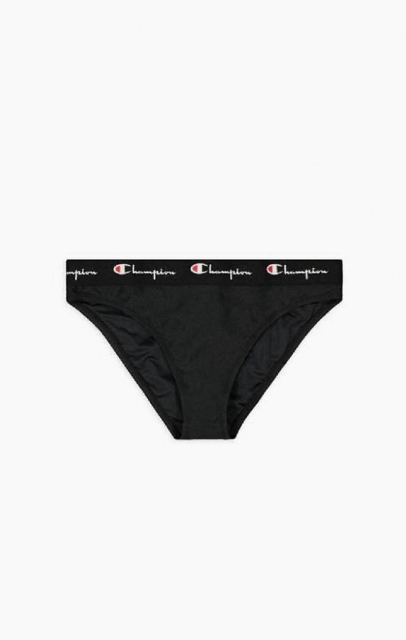 Champion Script Logo Trim Hipster Bikini Bottoms Badetøy Dame Svarte | 3527-WRAJT