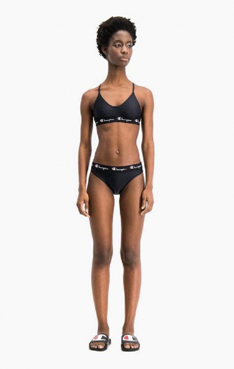 Champion Script Logo Trim Hipster Bikini Bottoms Badetøy Dame Svarte | 3527-WRAJT