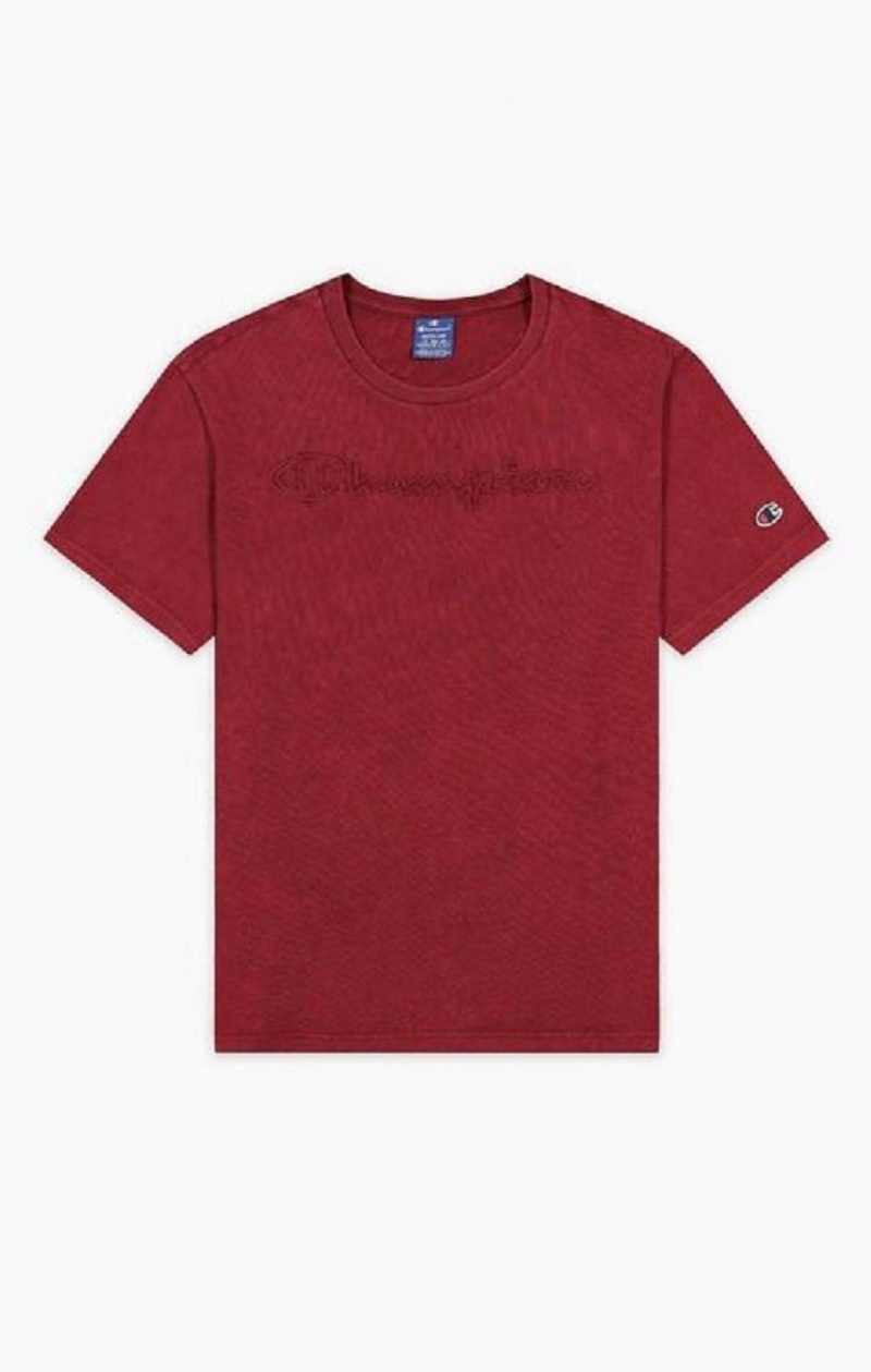 Champion Script Logo Washed T-Shirt T-skjorte Herre Burgunder | 5428-LSTPU