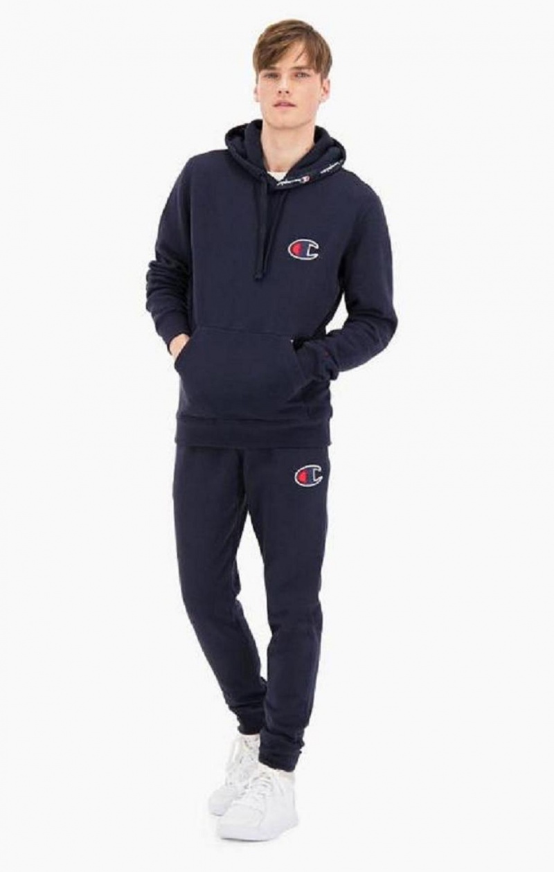 Champion Semsket Skinn C Logo Bomull Terry Hoodie Hettegenser Herre Mørke Blå | 9318-MDIUR