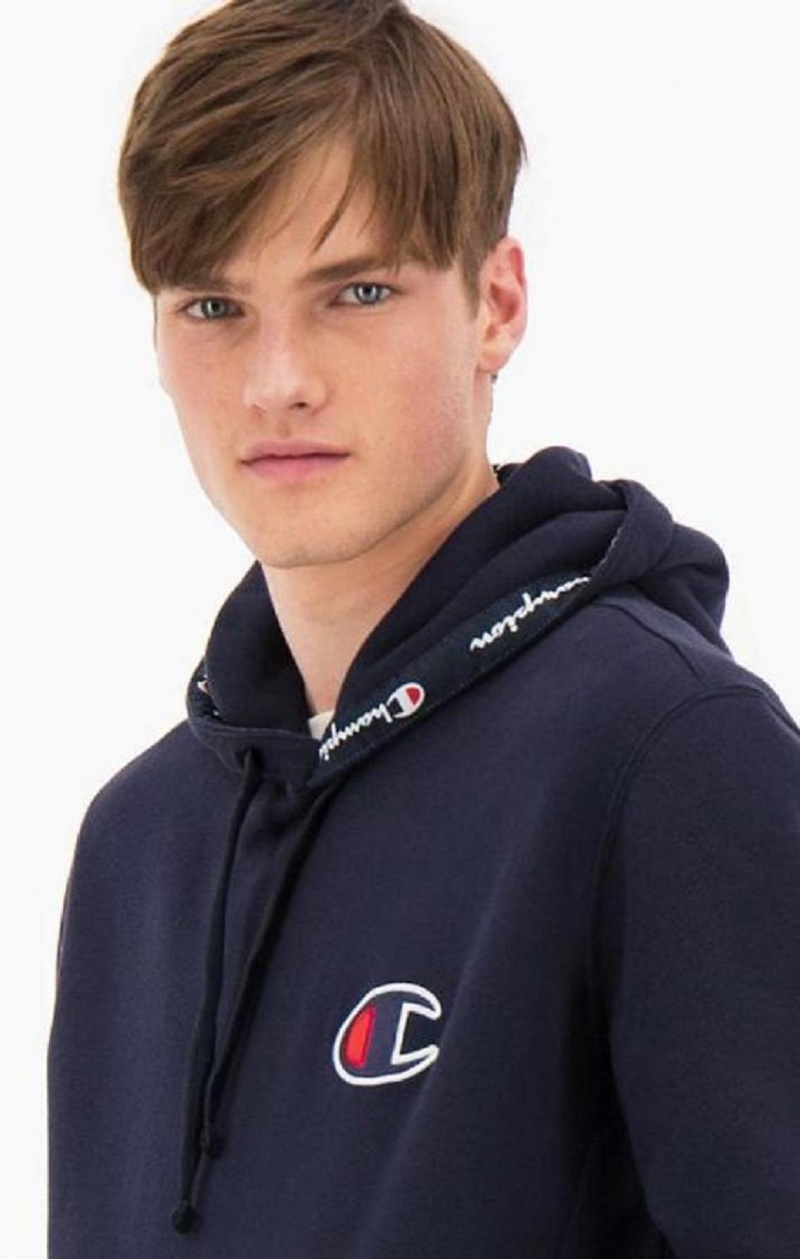 Champion Semsket Skinn C Logo Bomull Terry Hoodie Hettegenser Herre Mørke Blå | 9318-MDIUR