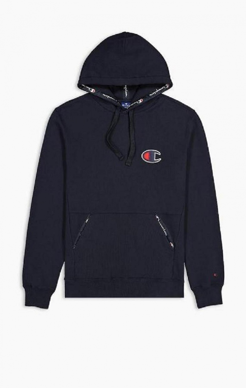 Champion Semsket Skinn C Logo Bomull Terry Hoodie Hettegenser Herre Mørke Blå | 9318-MDIUR